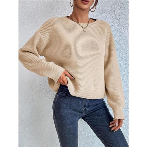 Ribbed Knit Dropped Shoulder Sweater - Picture 6 of 15